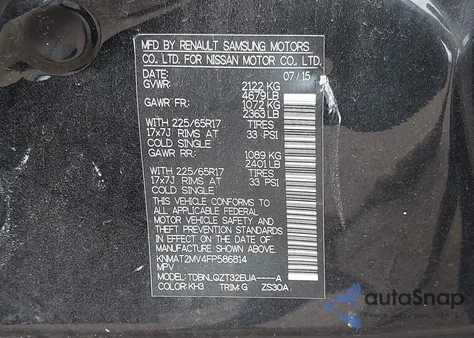 2015 Nissan Rogue Sv from USA, damaged, VIN KNMAT2MV4FP586814